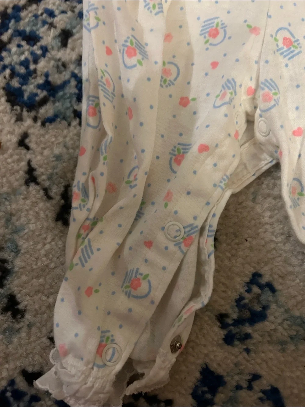 Vintage Carter's Pastel Floral Romper with Eyelet Lace Trim Size 6M